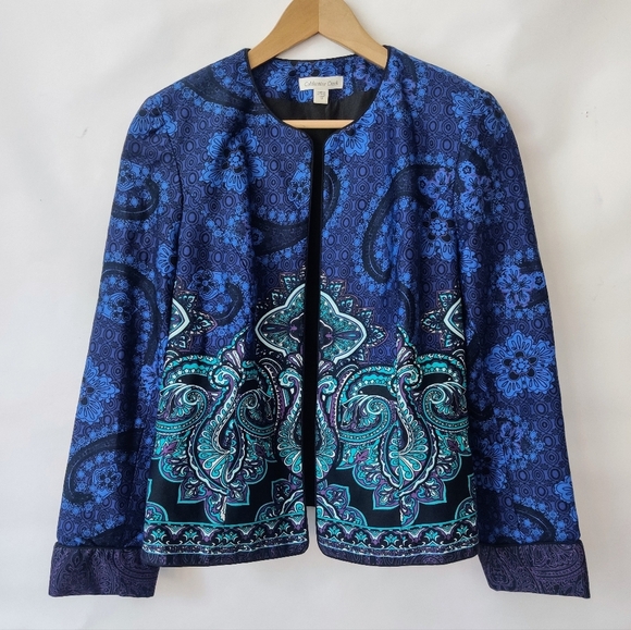 COLDWATER CREEK Blazer 10 Blue Paisley Open Front Lined Jacket - Picture 3 of 11